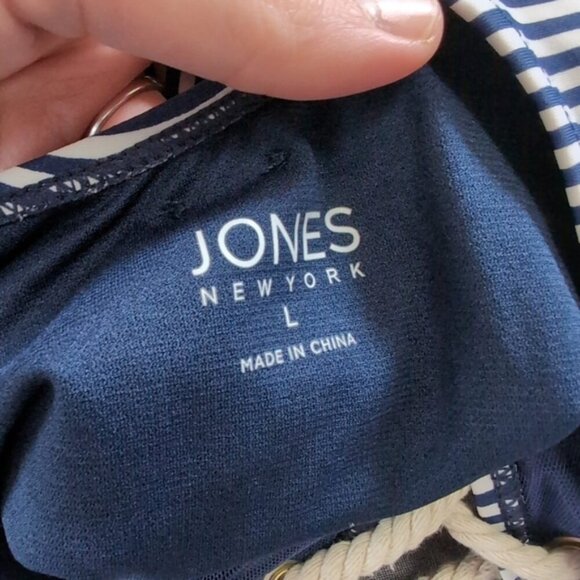 Jones New York Nautical Marinière Striped Lace Up One Piece Swimsuit L - Picture 4 of 5
